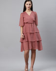 Dusty Pink Solid Layered Wrap Dress