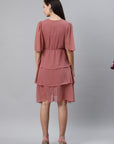 Dusty Pink Solid Layered Wrap Dress