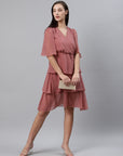 Dusty Pink Solid Layered Wrap Dress