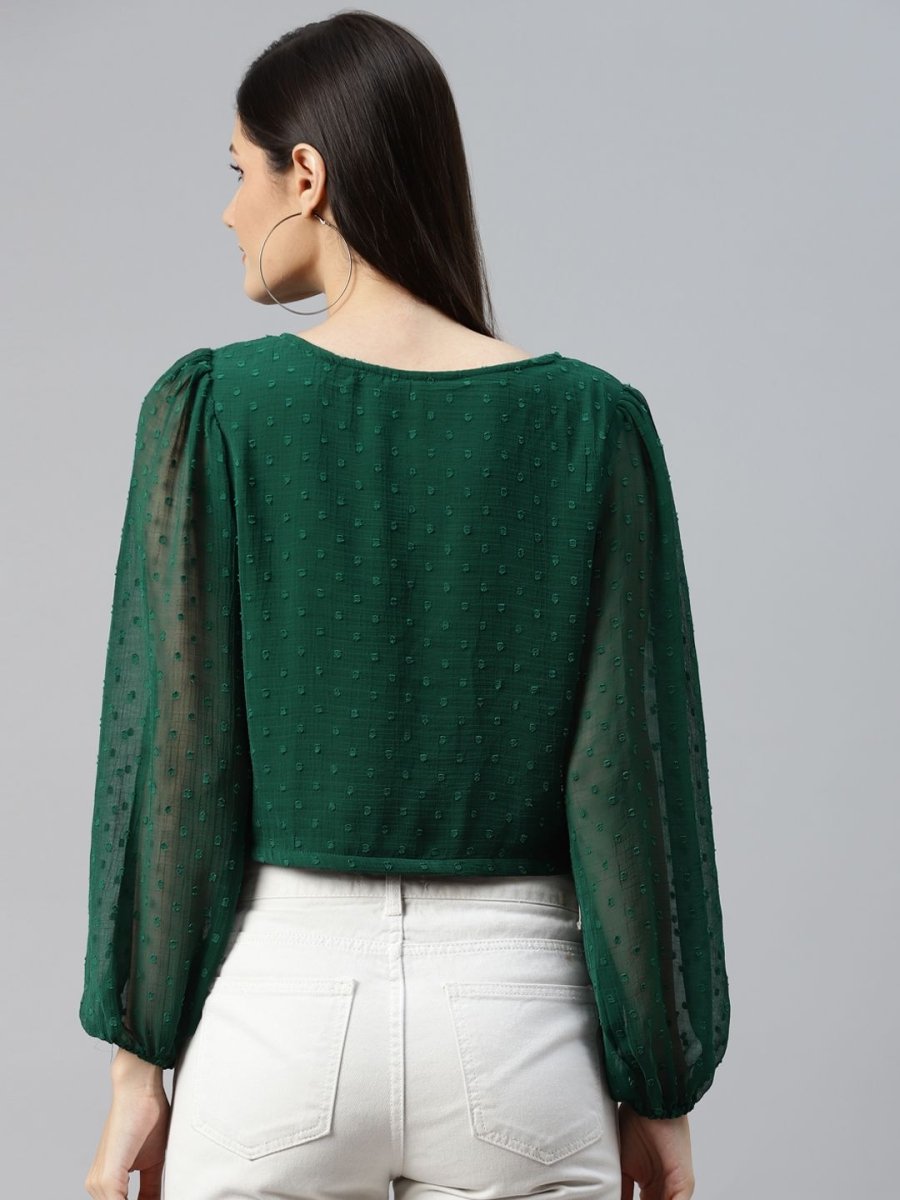 CINK Green Buttoned Top Style Crop Top