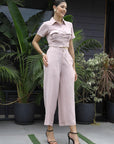 Printed V-Neck Top With Trousers Co-Ord Set peach