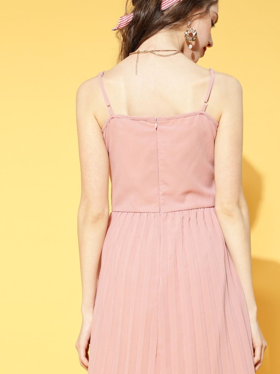 CINK Peach Solid Pleated Dress