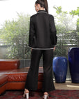Shirt Collar Embroidered Cotton Shirt With Trousers Co-Ords Set black