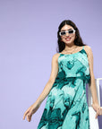 Women Green Floral Tiered Dress