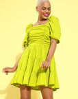 Women Gorgeous Lime Green Solid Sweetheart Neck Dress