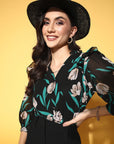 Black Floral Volume Play Top