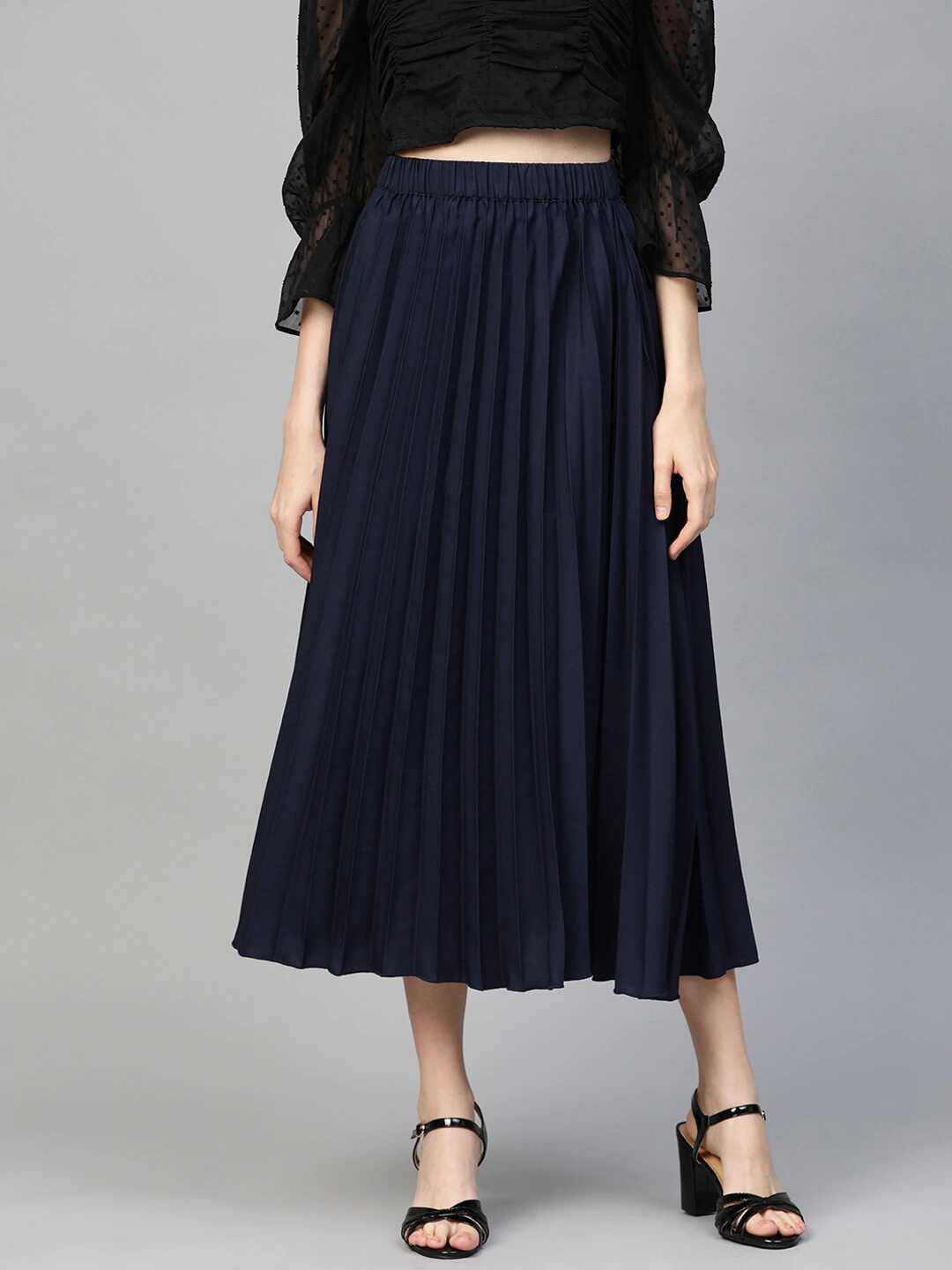CINK Navy Blue Accordion Pleated A-Line Skirt