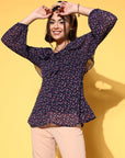Blue Floral Print Top