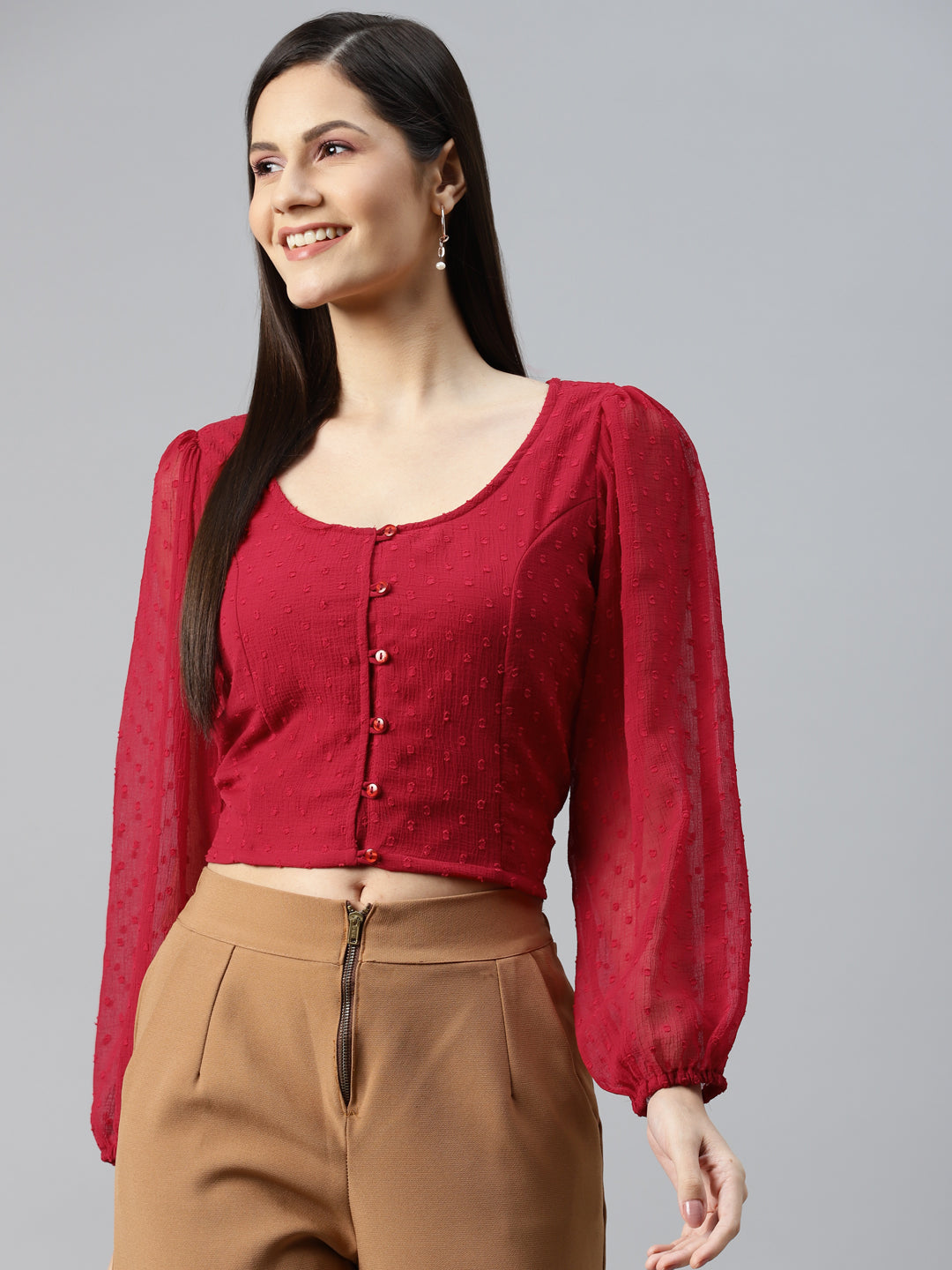 Red Shirt Style Crop Top