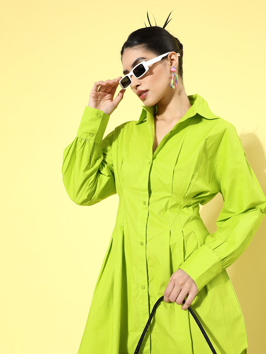 Women Green Solid Shirt Dress