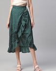 CINK Women Green  White Polka Dots Printed Midi Wrap Skirt