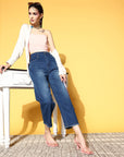 Women Stylish Blue High-Rise Regular Fit Cropped Stretchable Jeans