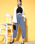 Women Blue High-Rise Regular Fit Cropped Stretchable Jeans