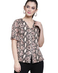 Women Beige Printed Shirt Style Top