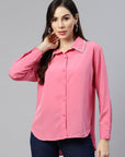 Women Pink Regular Fit Casual Buttoned Top