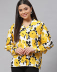 Women Yellow Floral Printed Casual Buttoned Top