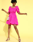 Women Pretty Pink Solid Sweetheart Neck Dress