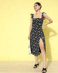 Women Black Floral Print A-Line Dress