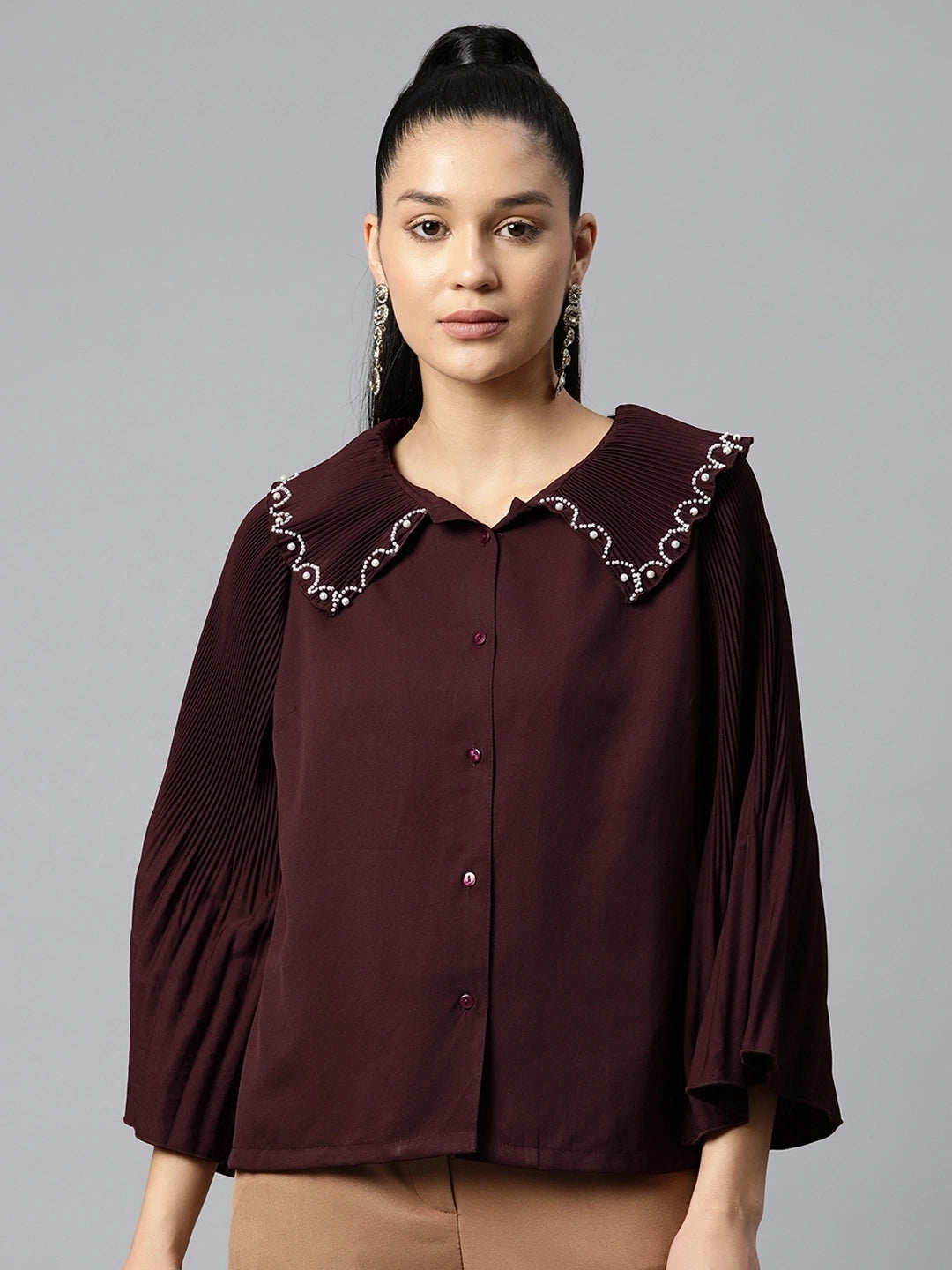 Burgundy Buttoned Top Style Top