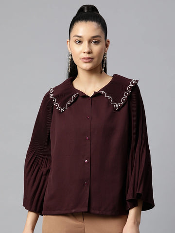 Burgundy Buttoned Top Style Top