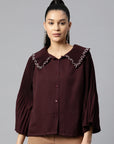 Burgundy Buttoned Top Style Top