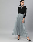 CINK Blue Satin Finish Accordion Pleated A-Line Skirt