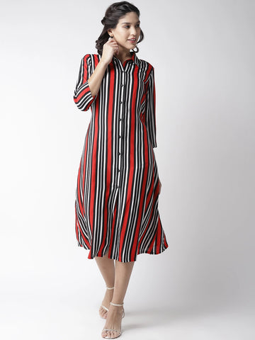 CINK Women Red  White Striped Shirt Dress