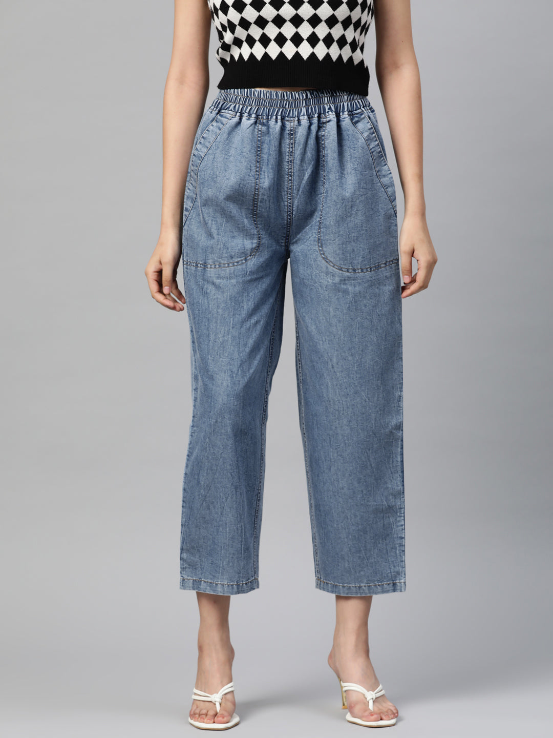 Women Blue Regular Fit Light Fade Cropped Stretchable Jeans