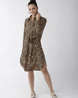 Beige  Black Leopard Print Shirt Dress