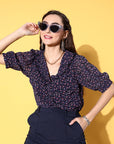 Women Floral Printed Casual Buttoned Top