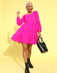 Women Pretty Pink Solid Sweetheart Neck Dress