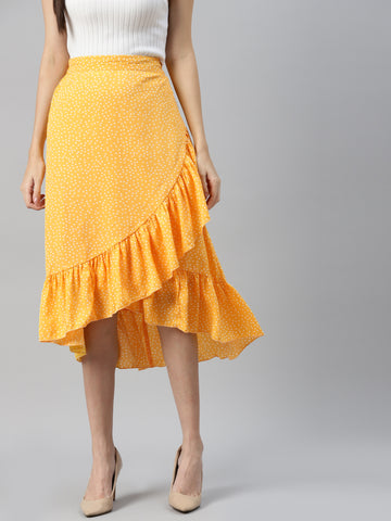 CINK Women Yellow Solid A-Line Midi Skirt