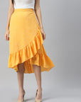 CINK Women Yellow Solid A-Line Midi Skirt