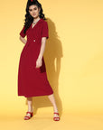 Women Charming Maroon Solid Volume Play Dress