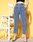 Women Stylish Blue High-Rise Regular Fit Cropped Stretchable Jeans