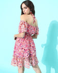 CINK Women Pink Floral Tie-Up Neck A-Line Dress