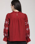 CINK Maroon Geometric Embroidered Boxy Top