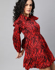 CINK Fiery Red and Black Animal Printed A-Line Dress