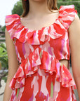 Printed Fit & Flare Midi Dress hot-pink