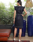 Solid Denim V-Neck Dress blue