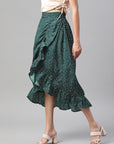 CINK Women Green  White Polka Dots Printed Midi Wrap Skirt