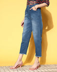 Women Stylish Blue High-Rise Regular Fit Cropped Stretchable Jeans