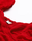 Red Sweetheart Neck Smocked Wrap Top