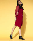 Women Charming Maroon Solid Volume Play Dress