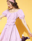 Lavender Solid Ruffled Dress