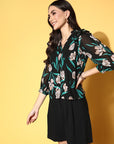 Black Floral Volume Play Top