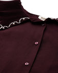 Burgundy Buttoned Top Style Top
