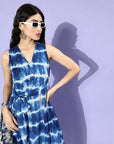 Women Blue Floral Tie and Dye Dress