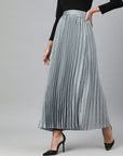 CINK Blue Satin Finish Accordion Pleated A-Line Skirt