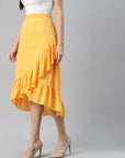 CINK Women Yellow Solid A-Line Midi Skirt